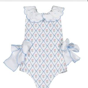 Sal & Pimenta Blue Meadow Trellis Swimsuit WITH Matching Swim Bow